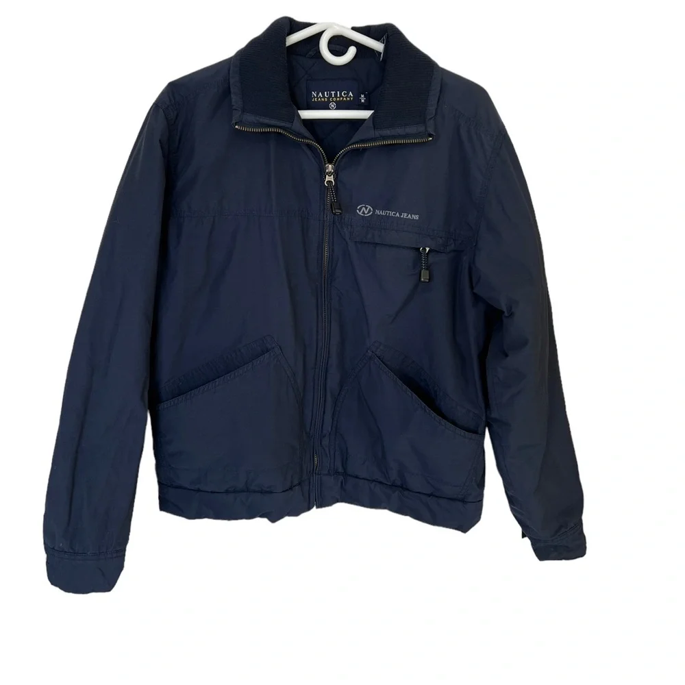 Nautica Jeans Heavy Warm Winter Coat Quilted Lining size Men’s Medium Navy Blue